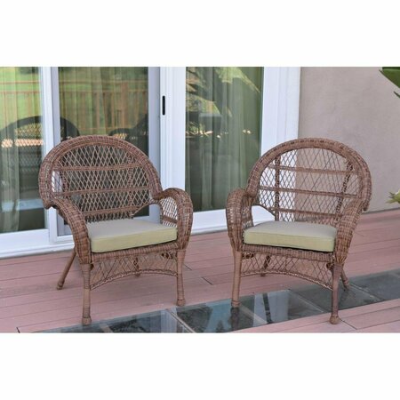 JECO W00210-C-2-FS006 Santa Maria Honey Wicker Chair with Tan Cushion, 2PK W00210-C_2-FS006